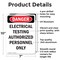 Signmission Portrait Electrical Testing Authorized Only Danger Sign, Aluminum, 7in W x 10in L, 2PK OS-2PACK-DS-A-710-V-1786 - alternate 6